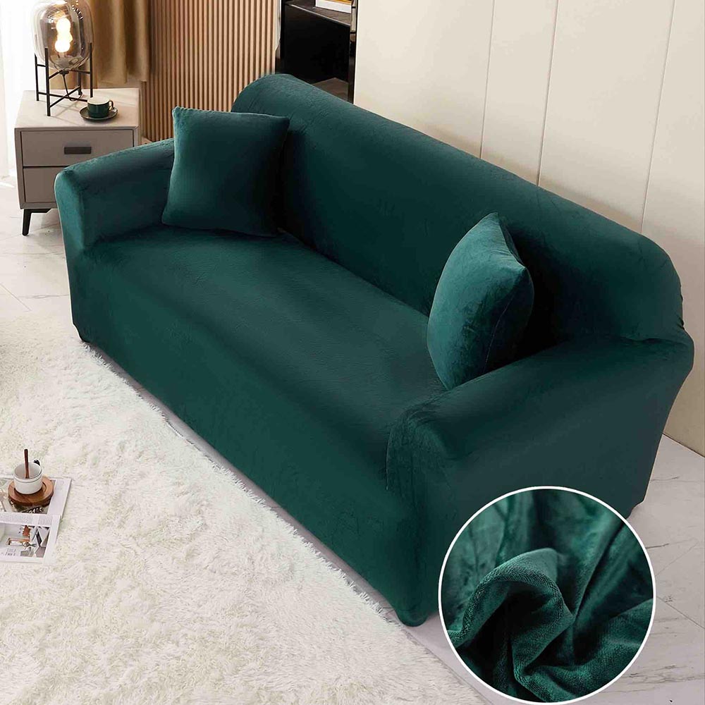JOH2CC06.jpg Husa elastica din catifea, canapea 2 locuri, cu brate, Verde - imagine 1