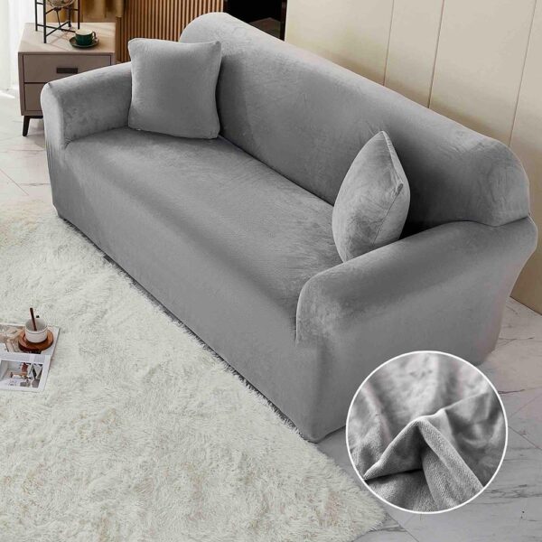 Husa elastica din catifea, pentru canapea XL 230-280 cm , cu brate, Gri Deschis