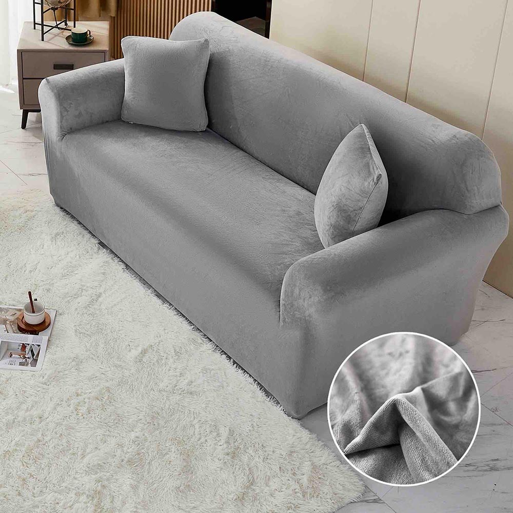 JOH2CC07-1.jpg Husa elastica din catifea, pentru canapea XL 230-280 cm , cu brate, Gri Deschis - imagine 1