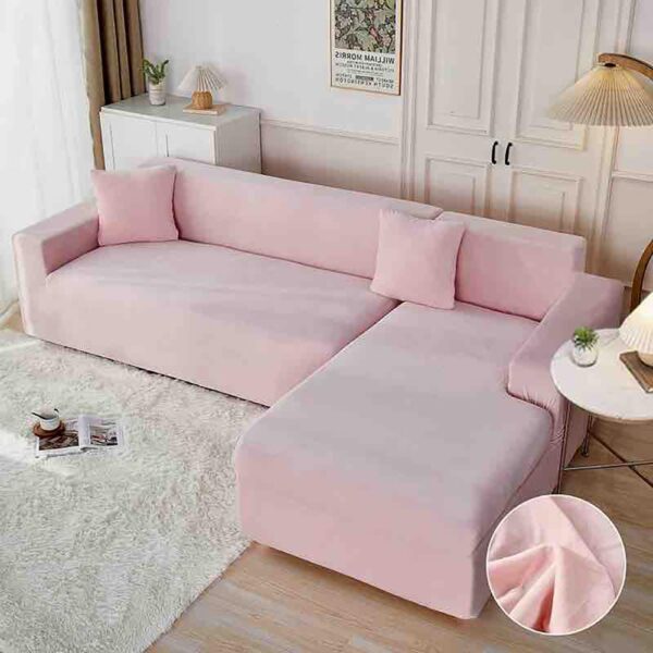 Set 2 huse elastice pentru coltar, catifea, marime: M+L. Roz Deschis