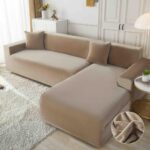 Set 2 huse elastice pentru coltar, catifea, marime: M+XL, Bej