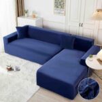 Set 2 huse elastice pentru coltar, catifea, marime: M+L, Bleumarin