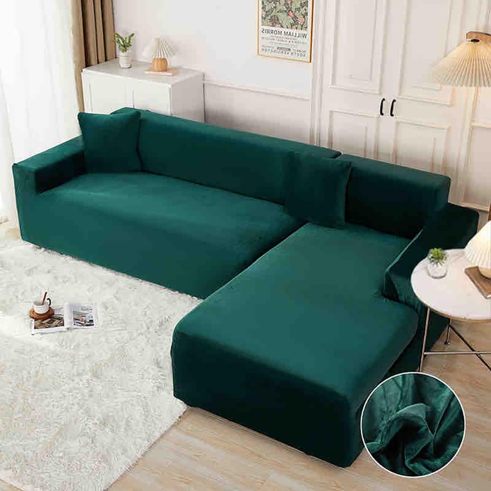 JOHCC06-1.jpg Set 2 huse elastice pentru coltar, catifea, marime: M+L, Verde - imagine 1