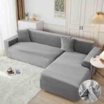 Set 2 huse elastice pentru coltar, catifea, marime: M+L, Gri Deschis