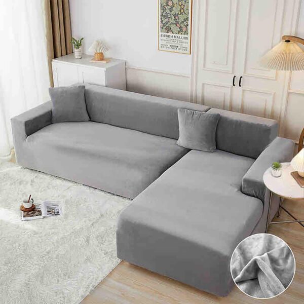 Set 2 huse elastice pentru coltar, catifea, marime: M+L, Gri Deschis