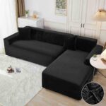 Set 2 huse elastice pentru coltar, catifea, marime: M+L, Negru