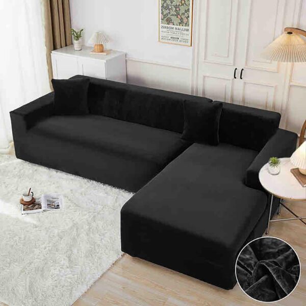 Set 2 huse elastice pentru coltar, catifea, marime: M+L, Negru
