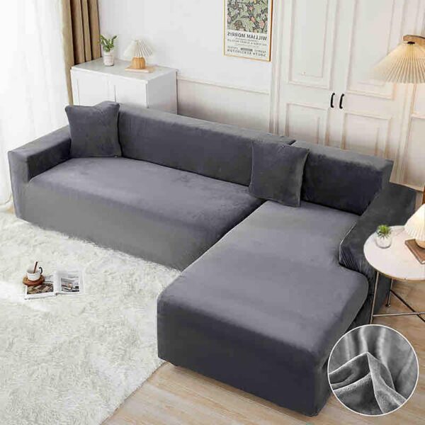Set 2 huse elastice pentru coltar, catifea, marime: M+XL, Gri
