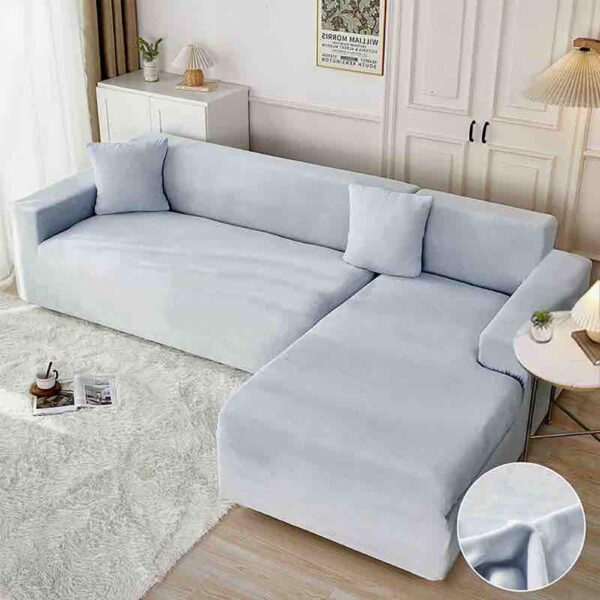 Set 2 huse elastice pentru coltar, catifea, marime: M+L, Bleu Deschis