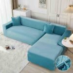 Set 2 huse elastice pentru coltar, catifea, marime: M+L,  Turqoise