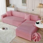 Set 2 huse elastice pentru coltar, catifea, marime: M+L,  Roz