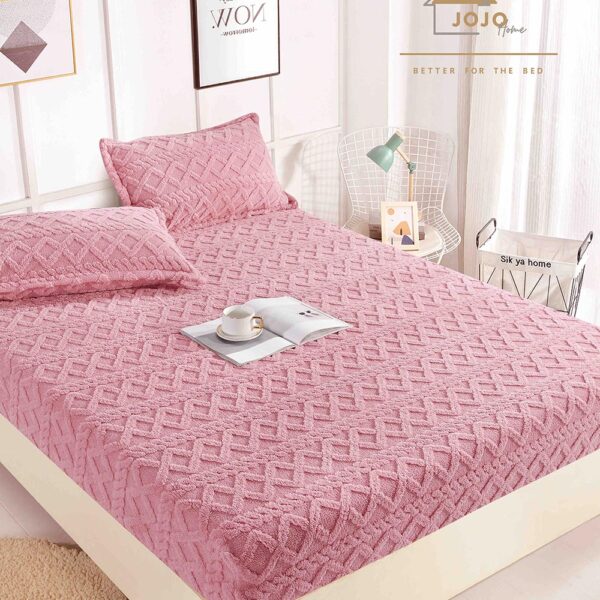 Husa pat cu elastic 180x200 cm Cocolino Tricot + 2 fețe perna Roz