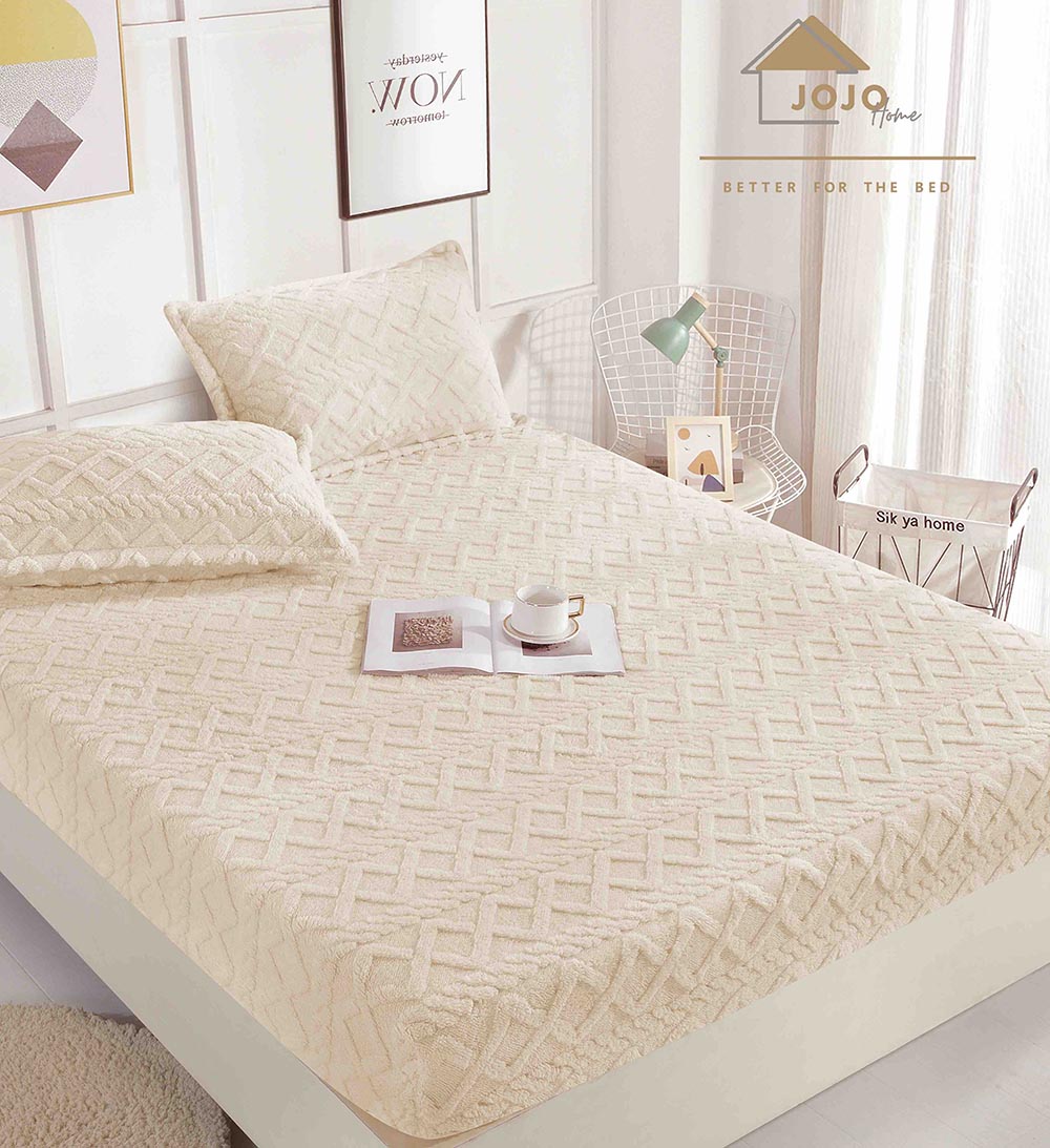 JOHCT02-1.jpg Husa pat cu elastic 180?200 cm Cocolino Tricot + 2 fe?e perna Crem - imagine 1