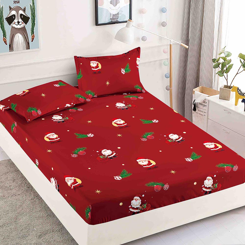 JOHPDXMAS004.jpg Set husa pentru pat dublu confectionata din bumbac finet cu imprimeu pentru Craciun + 4 fete de perna - imagine 1
