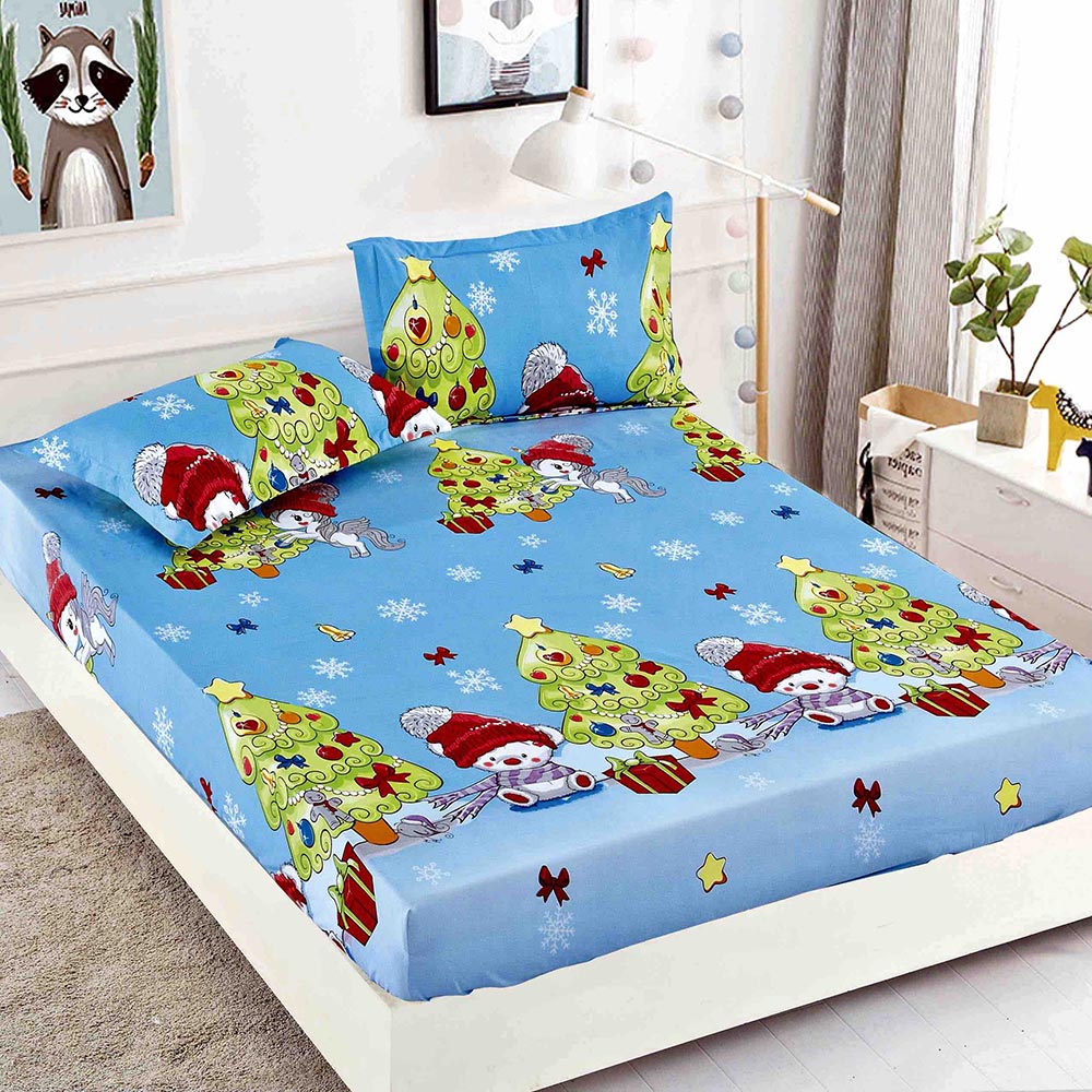 JOHPDXMAS005.jpg Set husa pentru pat dublu confectionata din bumbac finet cu imprimeu pentru Craciun + 5 fete de perna - imagine 1