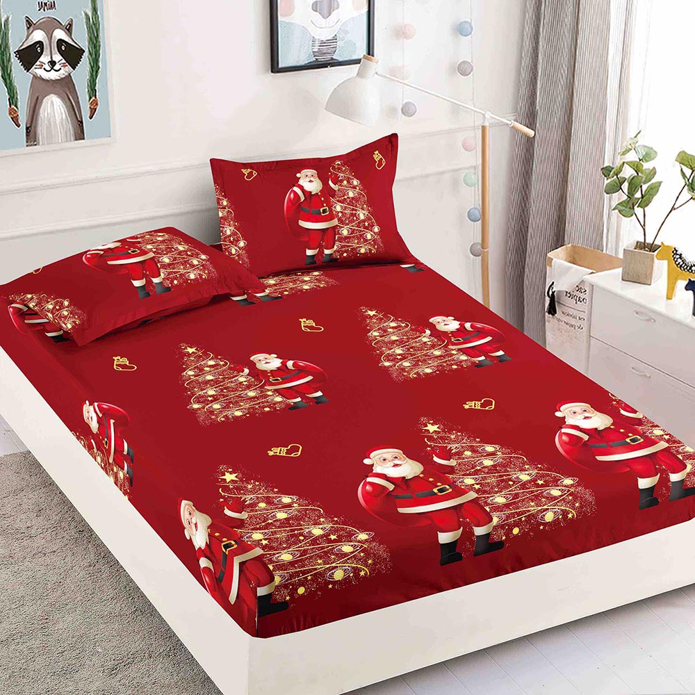 JOHPDXMAS011.jpg Set husa pentru pat dublu confectionata din bumbac finet cu imprimeu pentru Craciun + 9 fete de perna - imagine 1