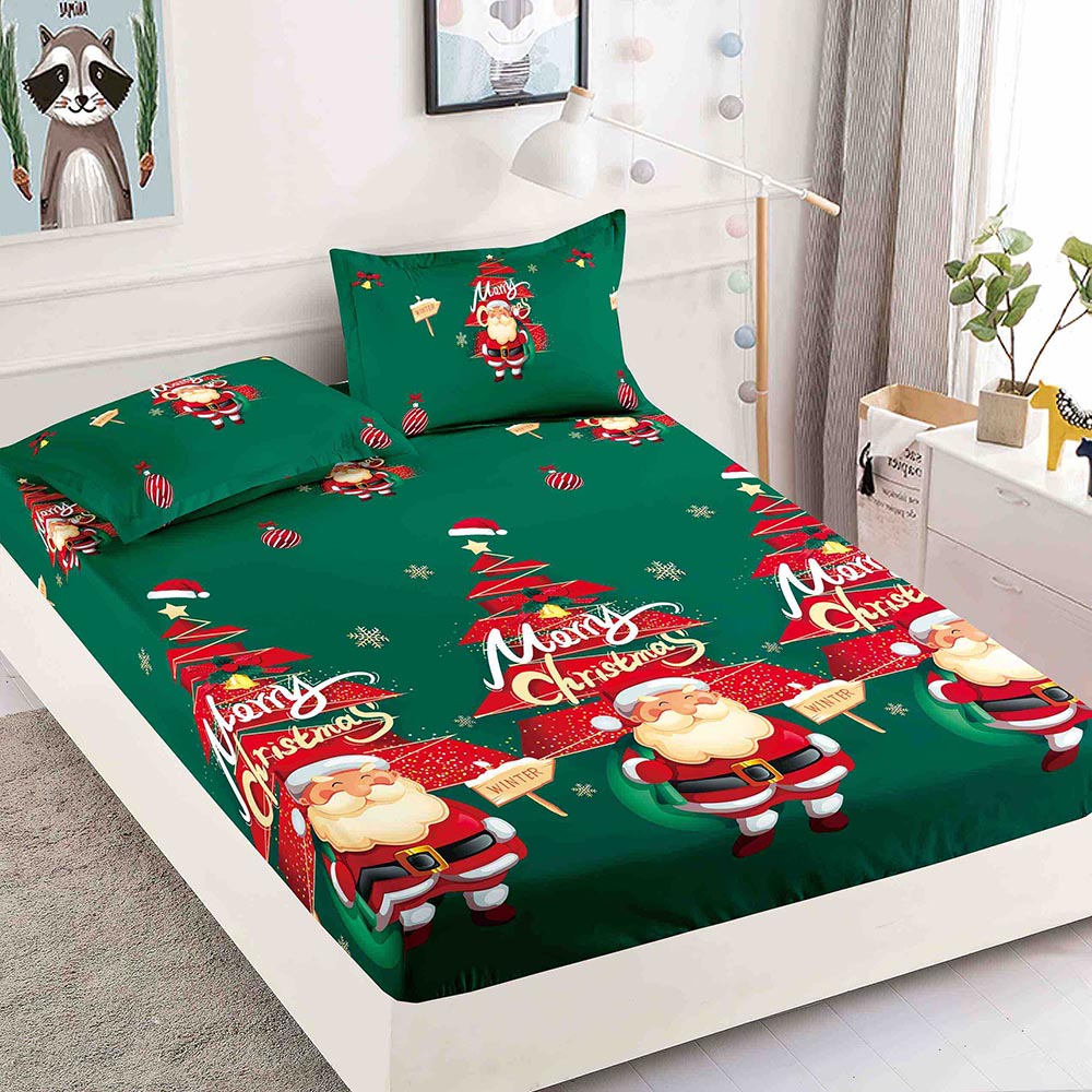 JOHPDXMAS012.jpg Set husa pentru pat dublu confectionata din bumbac finet cu imprimeu pentru Craciun + 10 fete de perna - imagine 1