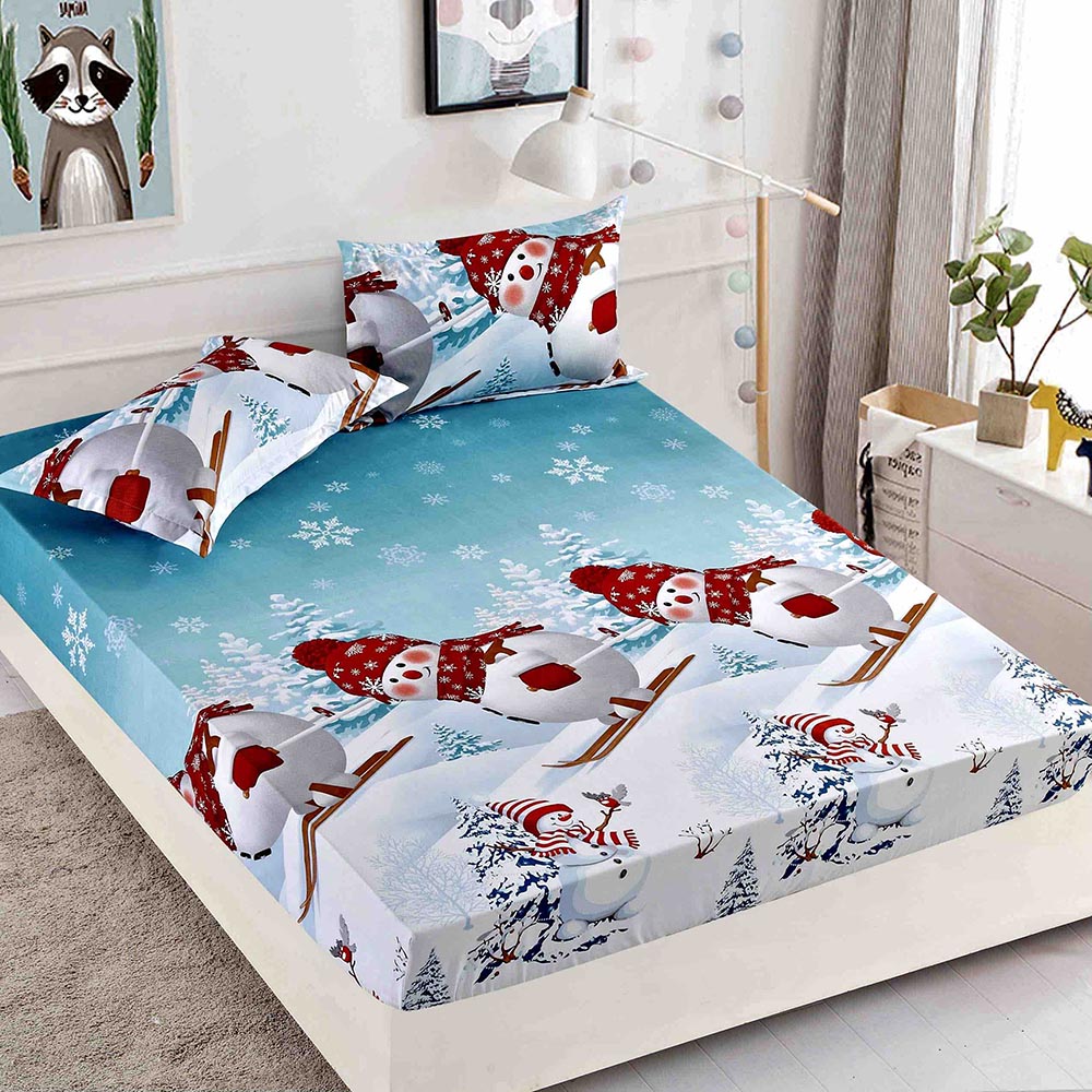 JOHPDXMAS019.jpg Set husa pentru pat dublu confectionata din bumbac finet cu imprimeu pentru Craciun + 17 fete de perna - imagine 1
