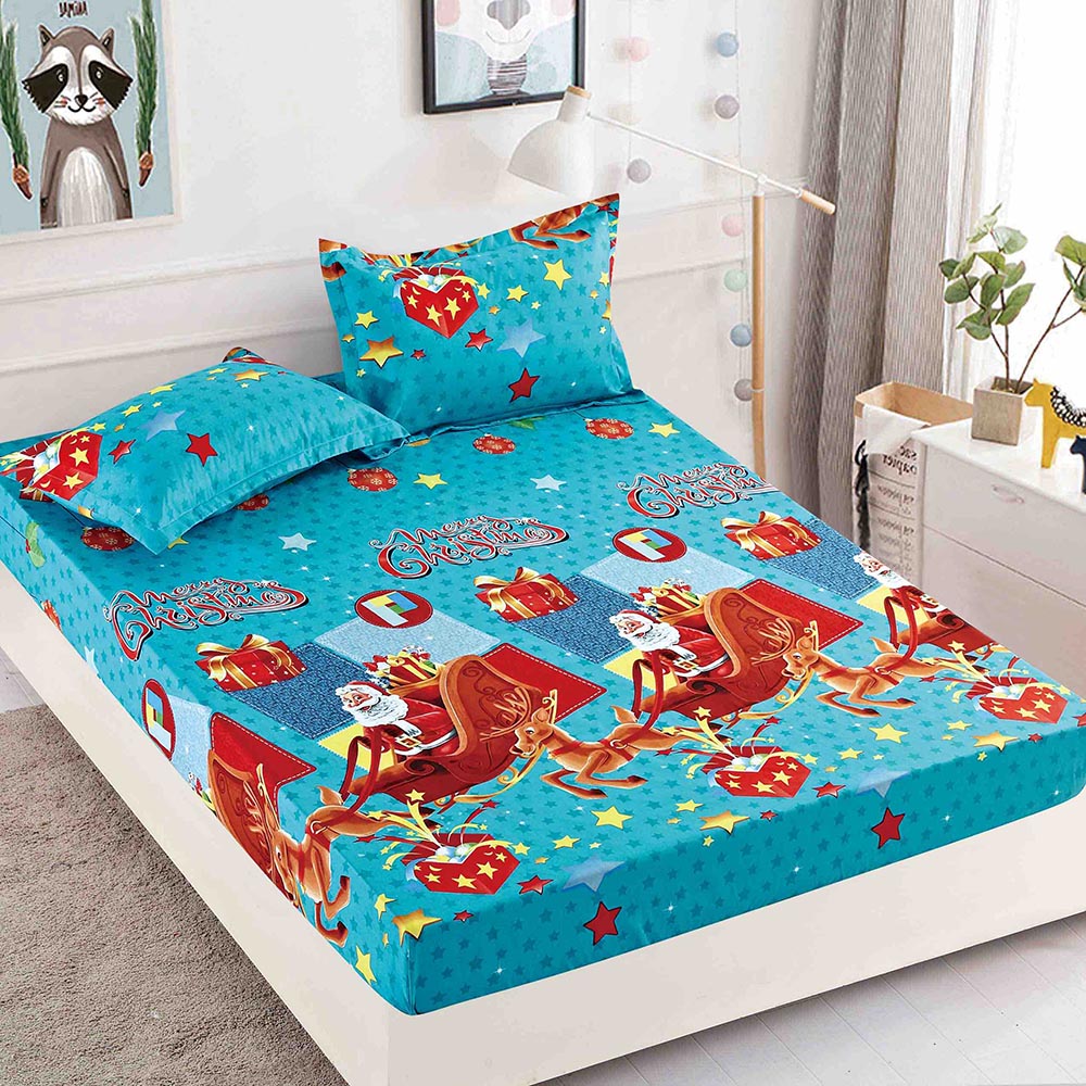 JOHPDXMAS025.jpg Set husa pentru pat dublu confectionata din bumbac finet cu imprimeu pentru Craciun + 23 fete de perna - imagine 1