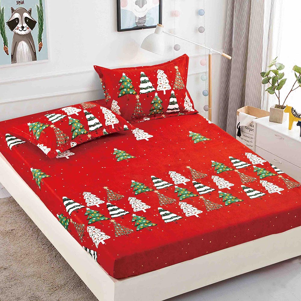 JOHPDXMAS027.jpg Set husa pentru pat dublu confectionata din bumbac finet cu imprimeu pentru Craciun + 25 fete de perna - imagine 1