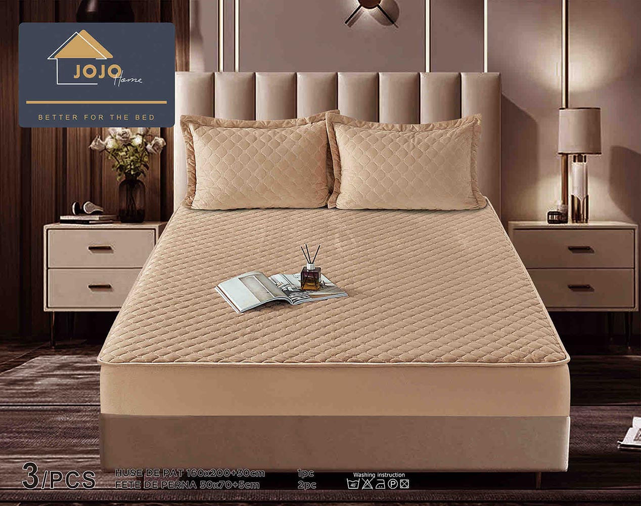 JOJTC16003-1.jpg Husă Pat tip Topper cu elastic + 2 fețe de pernă 160x200 cm JOJTC16003 - imagine 1