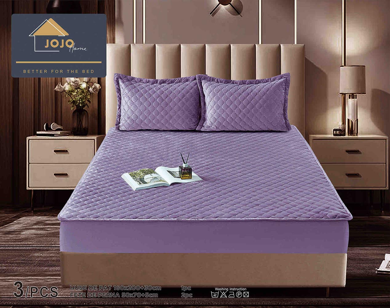 JOJTC16006-1.jpg Husă Pat tip Topper cu elastic + 2 fețe de pernă 160x200 cm JOJTC16006 - imagine 1