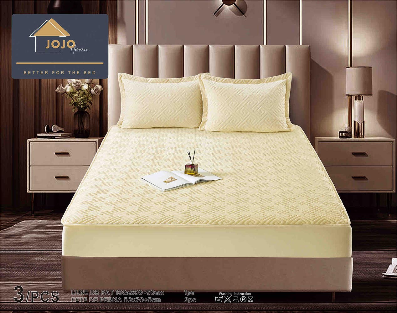 JOJTC16007-1.jpg Husă Pat tip Topper cu elastic + 2 fețe de pernă 160x200 cm JOJTC16007 - imagine 1