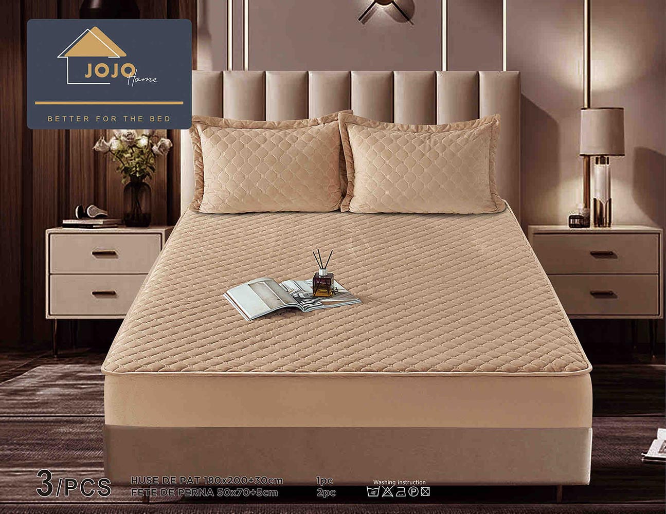 JOJTC18003-1.jpg Husă Pat tip Topper cu elastic + 2 fețe de pernă 180x200 cm JOJTC18003 - imagine 1
