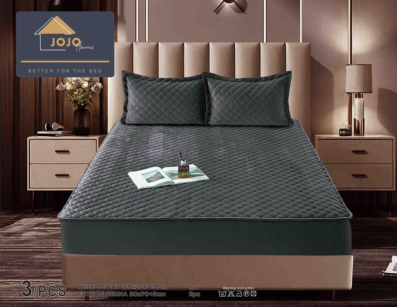 JOJTC18004-1.jpg Husă Pat tip Topper cu elastic + 2 fețe de pernă 180x200 cm JOJTC18004 - imagine 1
