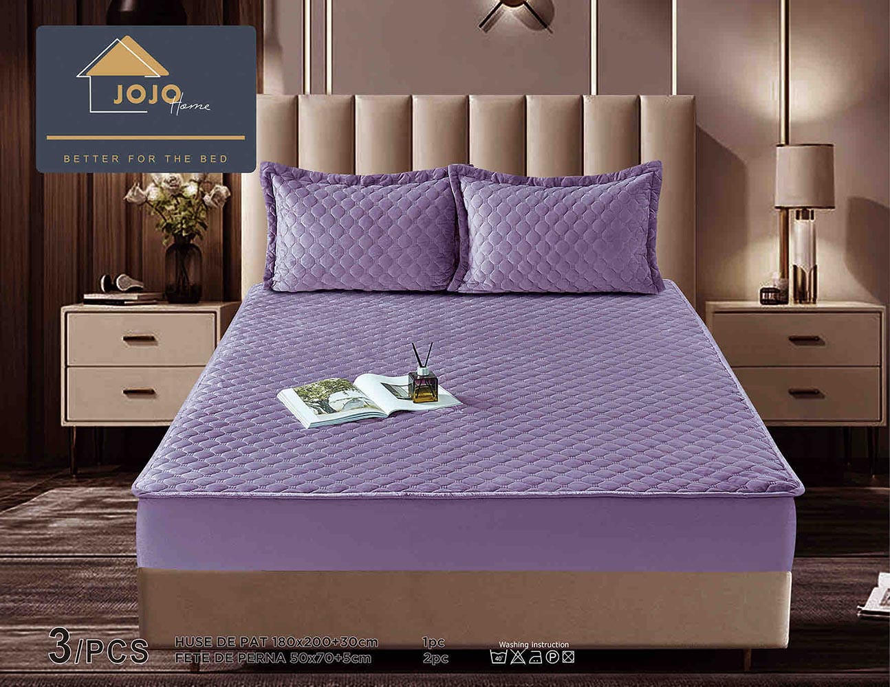 JOJTC18006-1.jpg Husă Pat tip Topper cu elastic + 2 fețe de pernă 180x200 cm JOJTC18006 - imagine 1