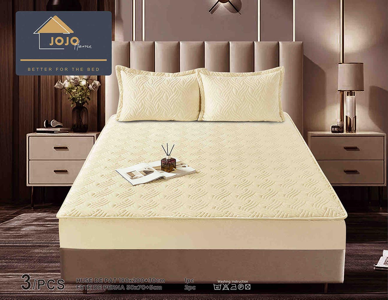 JOJTC18007-1.jpg Husă Pat tip Topper cu elastic + 2 fețe de pernă 180x200 cm JOJTC18007 - imagine 1