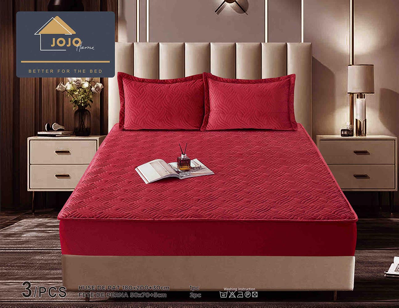 JOJTC18009-1.jpg Husă Pat tip Topper cu elastic + 2 fețe de pernă 180x200 cm JOJTC18009 - imagine 1