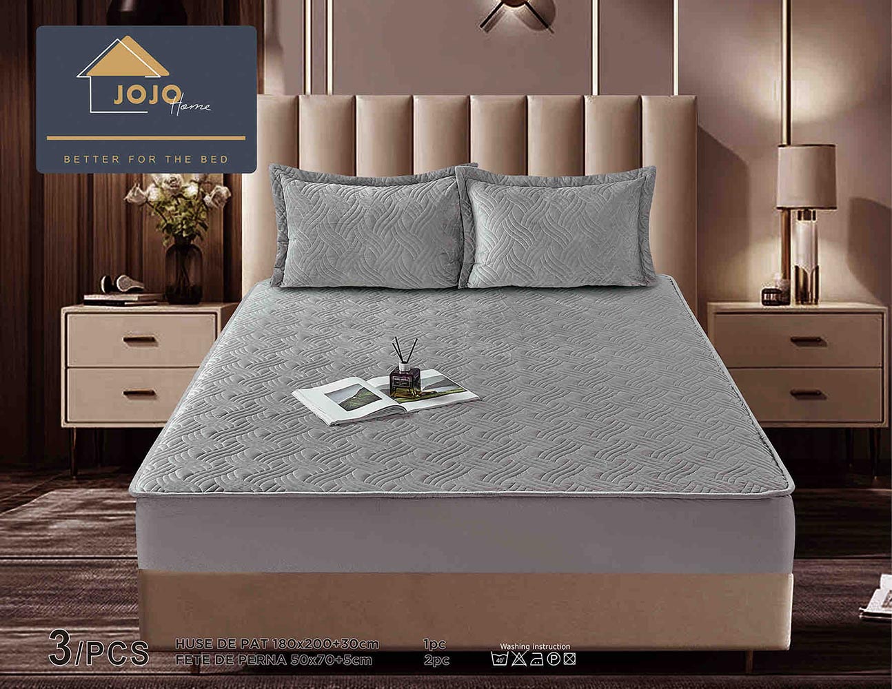 JOJTC18011-1.jpg Husă Pat tip Topper cu elastic + 2 fețe de pernă 180x200 cm JOJTC18011 - imagine 1