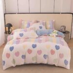 Set lenjerie cocolino pufoasa, cu elastic, pat 2 persoane, 4 piese