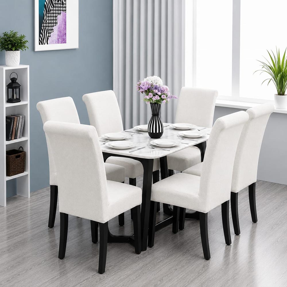 alb-HSG0001.jpg Set Huse Scaune, 6 Piese, cu Elastic , Alb HSG0001 - imagine 1