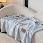 Pătură Tip Șal Premium Cu Capsa din Cașmir Artificial 100x140 cm - Bleu Deschis - imagine 4