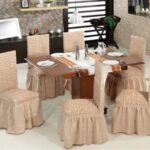 Set 6 huse scaune, creponate si elastice cu volanas  Bej deschis