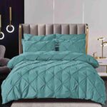 Lenjerie de pat cu pliuri  pentru pat dublu  - finet , 6 piese, Cearceaf cu elastic - bleu