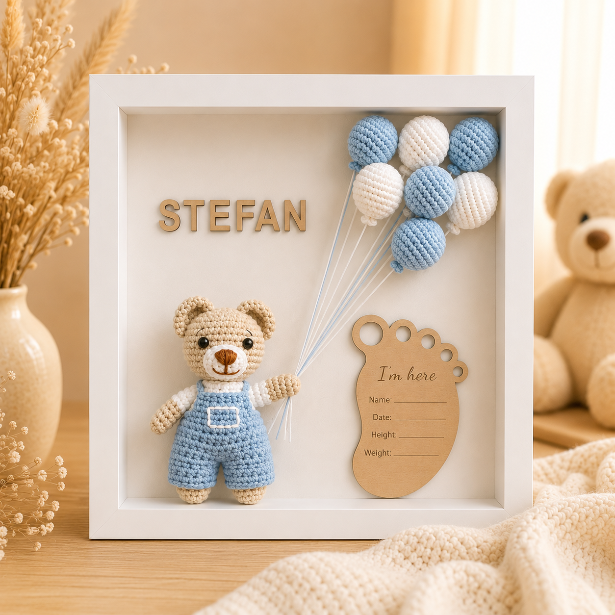 bleu.png Tablou personalizat Shadow Box – Ursulet salopeta bleu - imagine 1