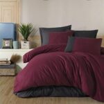 Lenjerie Bordocu Cu Gri,pentru pat dublu  - bumbac ranforce, 4 piese, Cearceaf cu elastic Pat 180*200 cm *