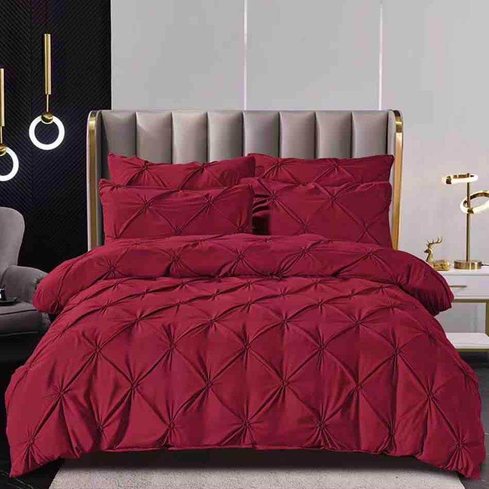bordo-1-1.jpg Lenjerie de pat cu pliuri pentru pat dublu - finet , 6 piese, Cearceaf cu elastic - Bordo - imagine 1