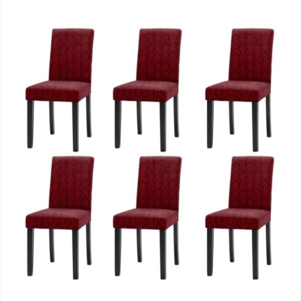 Set 6 huse elastice pentru scaune,  model Jacquard  Bordo