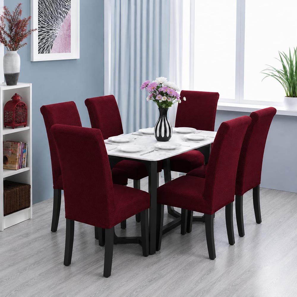 bordo-HSG0005.jpg Set Huse Scaune, 6 Piese, cu Elastic , Bordo - imagine 1