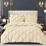 Lenjerie de pat cu pliuri  pentru pat dublu  - finet , 6 piese, Cearceaf cu elastic - Crem