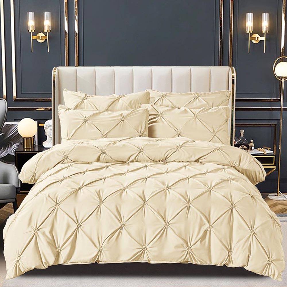 crem-1.jpg Lenjerie de pat cu pliuri pentru pat dublu - finet , 6 piese, Cearceaf cu elastic - Crem - imagine 1