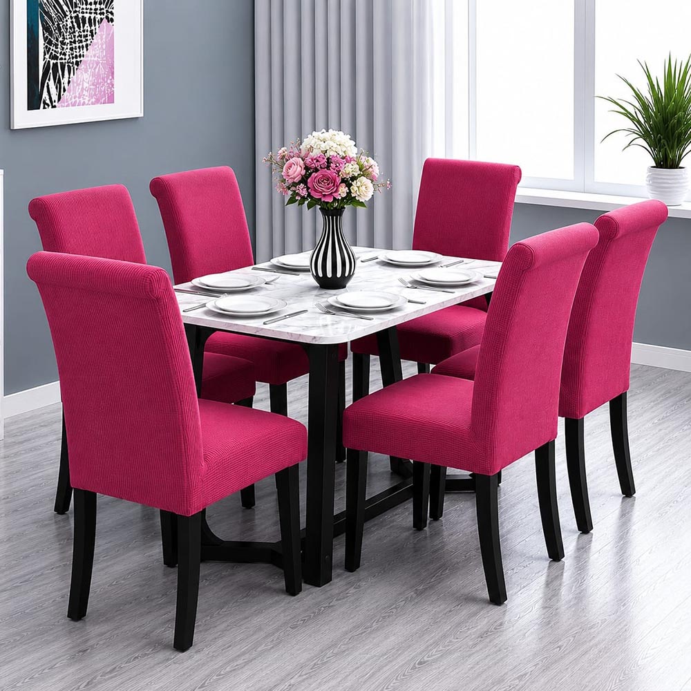 fuchsia-HSG0001.jpg Set Huse Scaune, 6 Piese, cu Elastic , Fuchsia - imagine 1