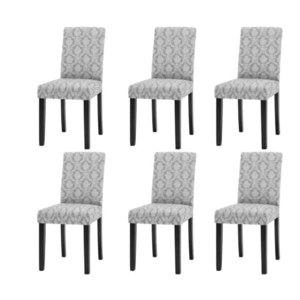 Set 6 huse elastice pentru scaune,  model Jacquard  Gri