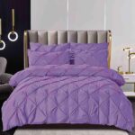 Lenjerie de pat cu pliuri  pentru pat dublu  - finet , 6 piese, Cearceaf cu elastic - Lila