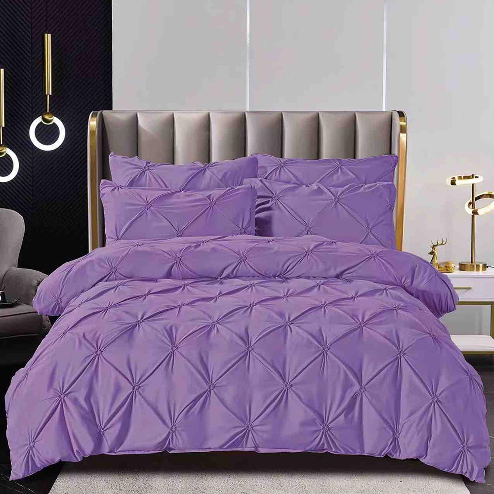 lila-3.jpg Lenjerie de pat cu pliuri pentru pat dublu - finet , 6 piese, Cearceaf cu elastic - Lila - imagine 1