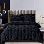 Lenjerie de pat cu pliuri  pentru pat dublu  - finet , 6 piese, Cearceaf cu elastic - Negru
